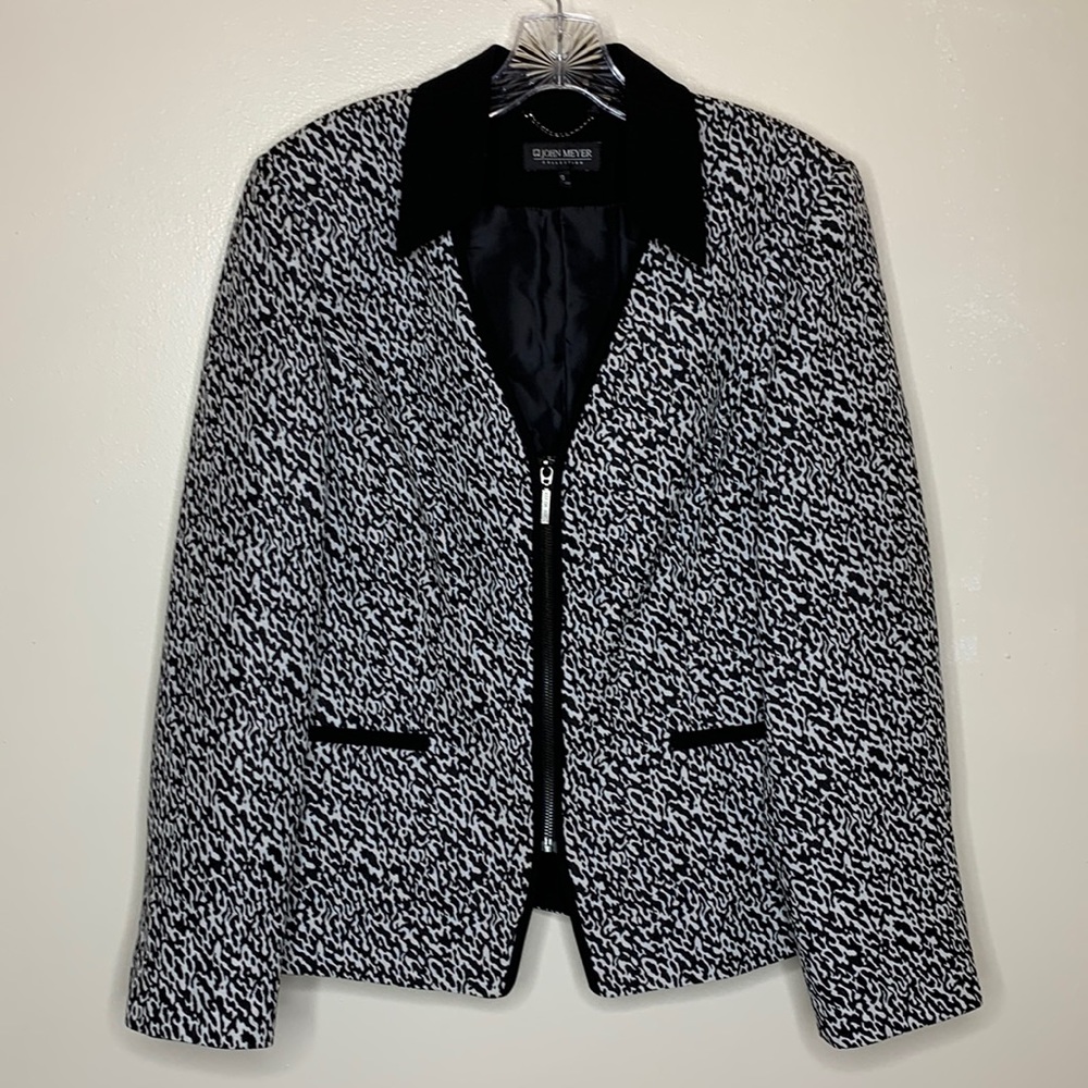 JOHN MEYER Blazer Black & White Zip Front Corporate Career Wear 10